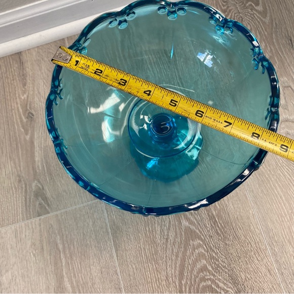 Vintage Indiana Glass Teal Blue Garland Bowl Dish Decorative Scalloped Edge - Picture 5 of 5